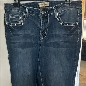 Earl Jeans Blue Straight Leg Denim with Decorative Stitching